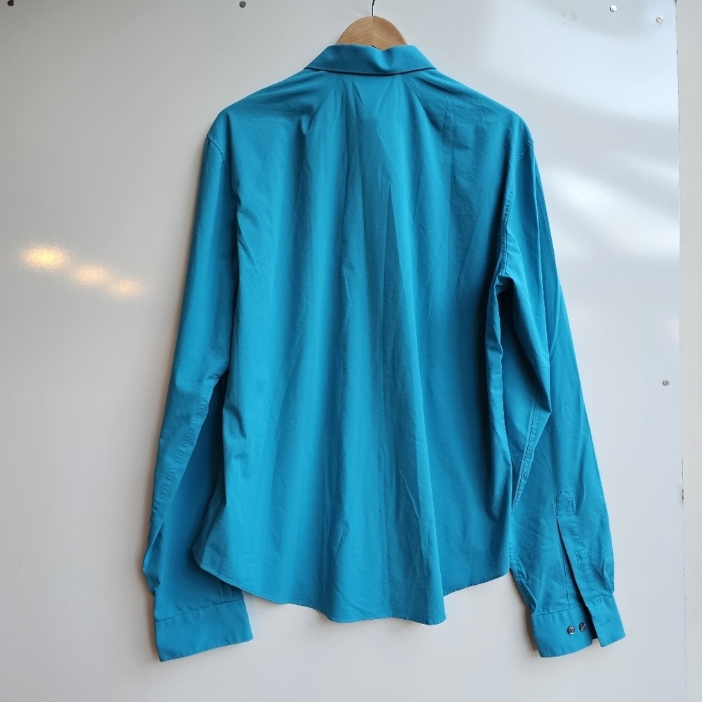 VH Flex Slim Fit Mens Dress Shirt Blue Green, Stretch, Size L 16-16 1/2 36-37 - Picture 3 of 14